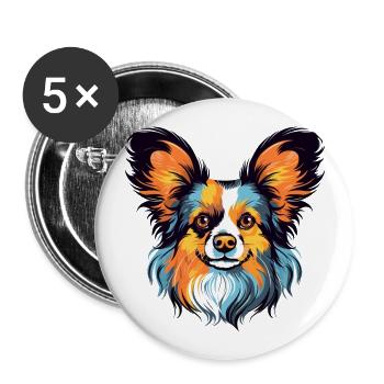 Papillon Hunderasse Aquarell Karikatur Kawaii Farbe - Buttons groß 56 mm (5er Pack) - Weiß - Vorne