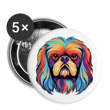 Pekingese Dog Breed Watercolor Cartoon Kawaii Colo - Buttons large 2.2''/56 mm (5-pack) - white - Front