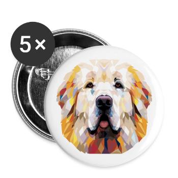 Grande race de chien des Pyrénées aquarelle dessin animé Kawaii - Lot de 5 grands badges (56 mm) - blanc - Devant