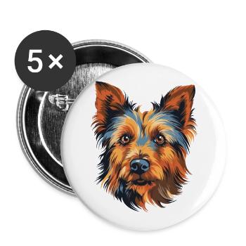 Australian Terrier Dog Breed Watercolor Cartoon Ka - Buttons large 2.2''/56 mm (5-pack) - white - Front