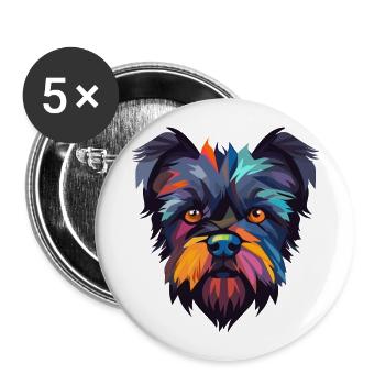 Affenpinscher chien race aquarelle dessin animé kawaii - Lot de 5 grands badges (56 mm) - blanc - Devant