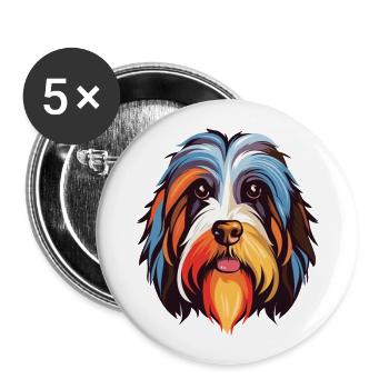 Tibetan Terrier Dog Breed Watercolor Cartoon Kawai - Buttons large 2.2''/56 mm (5-pack) - white - Front