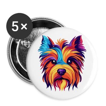 Silky Terrier chien race aquarelle dessin animé Kawaii - Lot de 5 grands badges (56 mm) - blanc - Devant