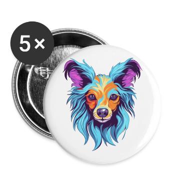 Chien chinois à crête race aquarelle dessin animé Kawai - Lot de 5 grands badges (56 mm) - blanc - Devant