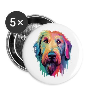 Irischer Wolfshund Hunderasse Aquarell Karikatur Kawai - Buttons groß 56 mm (5er Pack) - Weiß - Vorne