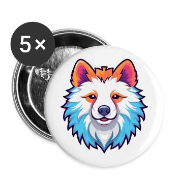 Américain Esquimau chien race aquarelle dessin animé Kawai - Lot de 5 grands badges (56 mm) - blanc - Devant