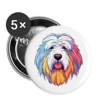 Vieux chien de berger anglais chien race aquarelle dessin animé - Lot de 5 grands badges (56 mm) - blanc - Devant