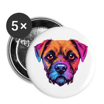 Border Terrier chien race aquarelle dessin animé Kawaii - Lot de 5 grands badges (56 mm) - blanc - Devant