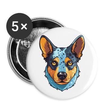 Australischer Rinderhund Rasse Aquarell Karikatur Kaw - Buttons groß 56 mm (5er Pack) - Weiß - Vorne