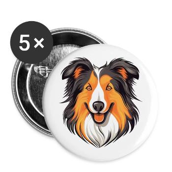 Collie chien race aquarelle dessin animé kawaii Colorfu - Lot de 5 grands badges (56 mm) - blanc - Devant