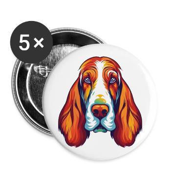 Basset Hund Hund Rasse Aquarell Karikatur Kawaii C - Buttons groß 56 mm (5er Pack) - Weiß - Vorne