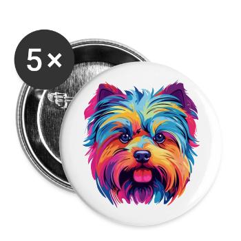 Yorkshire Terrier Hunderasse Aquarell Karikatur Kaw - Buttons groß 56 mm (5er Pack) - Weiß - Vorne
