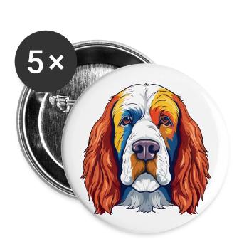 Clumber Spaniel Hund Rasse Aquarell Cartoon Kawai - Buttons groß 56 mm (5er Pack) - Weiß - Vorne
