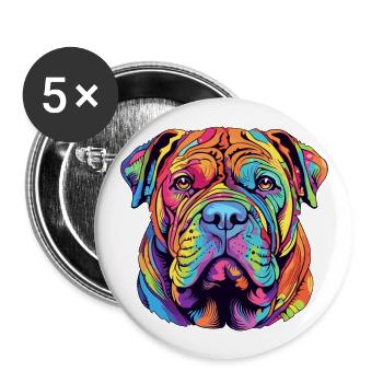 Shar Pei chien race aquarelle dessin animé couleur kawaii - Lot de 5 grands badges (56 mm) - blanc - Devant
