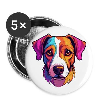 Russell Terrier Dog Breed Watercolor Cartoon Kawai - Buttons large 2.2''/56 mm (5-pack) - white - Front