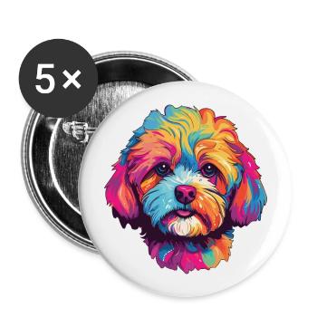Shih Poo Hunderasse Aquarell Karikatur Kawaii Farbe - Buttons groß 56 mm (5er Pack) - Weiß - Vorne