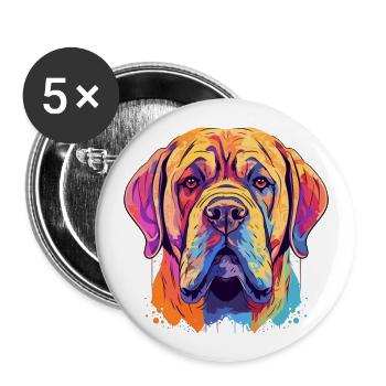 Mastiff chien race aquarelle dessin animé kawaii Colorf - Lot de 5 grands badges (56 mm) - blanc - Devant