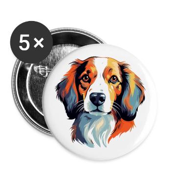 Kooikerhondje Hunderasse Aquarell Karikatur Kawaii - Buttons groß 56 mm (5er Pack) - Weiß - Vorne