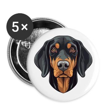 Noir et feu Coonhound chien race aquarelle Carto - Lot de 5 grands badges (56 mm) - blanc - Devant
