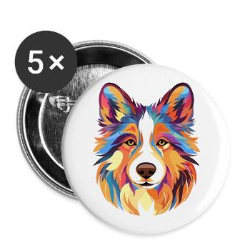 Icelandic Sheepdog Dog Breed Watercolor Cartoon Ka - Buttons large 2.2''/56 mm (5-pack) - white - Front