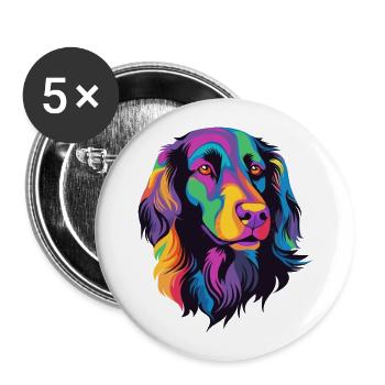Flat Coated Retriever Dog Breed Watercolor Cartoon - Buttons large 2.2''/56 mm (5-pack) - white - Front