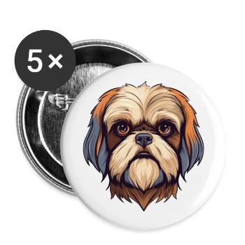 Shih Tzu Dog Breed Watercolor Cartoon Kawaii Color - Buttons large 2.2''/56 mm (5-pack) - white - Front
