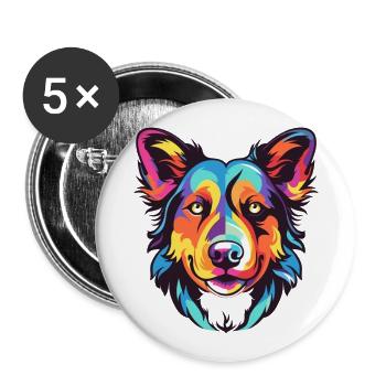 Austrailian Shepard Hunderasse Aquarell Karikatur K - Buttons groß 56 mm (5er Pack) - Weiß - Vorne