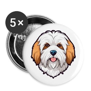 Coton De Tuléar Race De Chien Aquarelle Cartoon Kawai - Lot de 5 grands badges (56 mm) - blanc - Devant