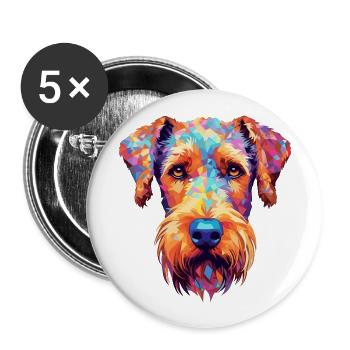 Airedale Terrier Dog Breed Watercolor Cartoon Kawa - Buttons large 2.2''/56 mm (5-pack) - white - Front