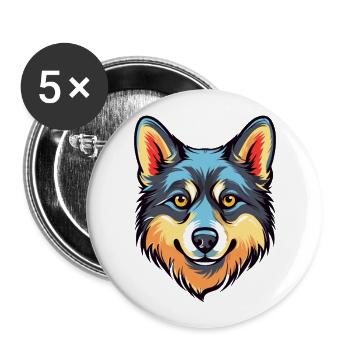 Alaska Klee Kai chien race aquarelle dessin animé Kawa - Lot de 5 grands badges (56 mm) - blanc - Devant
