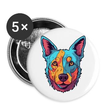 Australischer Rinderhund Rasse Aquarell Karikatur Kaw - Buttons groß 56 mm (5er Pack) - Weiß - Vorne