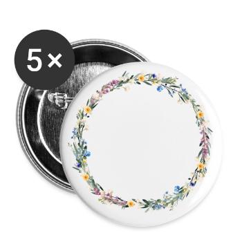 Eukalyptus-Wildblumen-Kranz, personalisierbar - Buttons groß 56 mm (5er Pack) - Weiß - Vorne