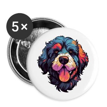 Portuguese Water Dog Breed Watercolor Cartoon Kawa - Buttons large 2.2''/56 mm (5-pack) - white - Front