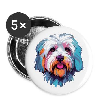 Cotons de Tuléar Race Chien Aquarelle Dessin Animé Kawa - Lot de 5 grands badges (56 mm) - blanc - Devant