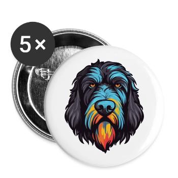 Schwarzer Russischer Terrier Hund Rasse Aquarell Karikatur - Buttons groß 56 mm (5er Pack) - Weiß - Vorne