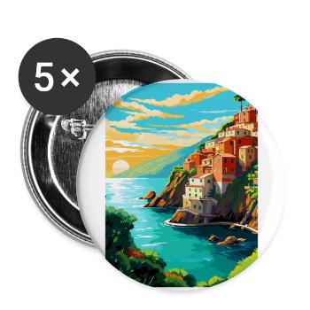Cinque Terre Italy Vintage Travel Poster Souvenir - Buttons large 2.2''/56 mm (5-pack) - white - Front