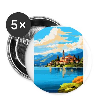 Lac d’Orta Italie Affiche de voyage vintage Souvenir WPA - Lot de 5 grands badges (56 mm) - blanc - Devant