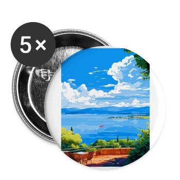 Lac de Bracciano Italie Affiche de voyage vintage WPA Art - Lot de 5 grands badges (56 mm) - blanc - Devant