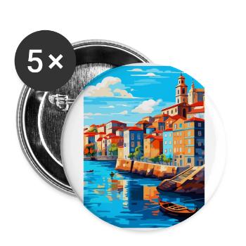 Porto Portugal Vintage Reiseplakat Souvenir WPA - Buttons groß 56 mm (5er Pack) - Weiß - Vorne