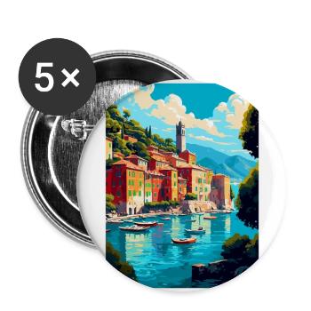 Portofino Italie Affiche de voyage vintage Souvenir WPA - Lot de 5 grands badges (56 mm) - blanc - Devant