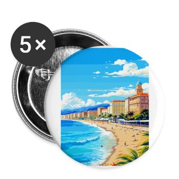 Nice France Vintage Poster Voyage WPA Art Souvenir - Lot de 5 grands badges (56 mm) - blanc - Devant