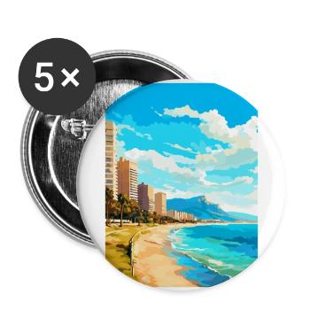 Alicante Spanien Vintage Reiseplakat Souvenir WPA - Buttons groß 56 mm (5er Pack) - Weiß - Vorne