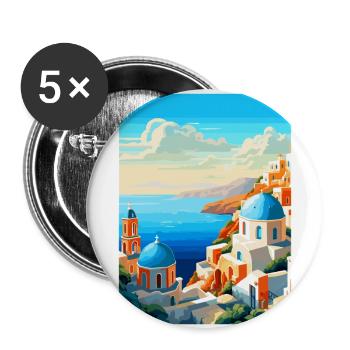 Santorini Griechenland Vintage Reiseplakat Souvenir - Buttons groß 56 mm (5er Pack) - Weiß - Vorne