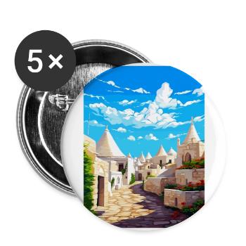 Alberobello Italien Vintage Reiseplakat Souvenir - Buttons groß 56 mm (5er Pack) - Weiß - Vorne