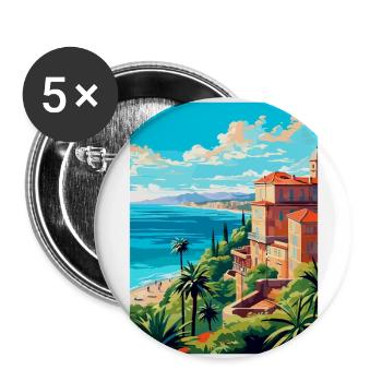 Côte d azur Frankreich Vintage Reiseplakat Souvenir - Buttons groß 56 mm (5er Pack) - Weiß - Vorne