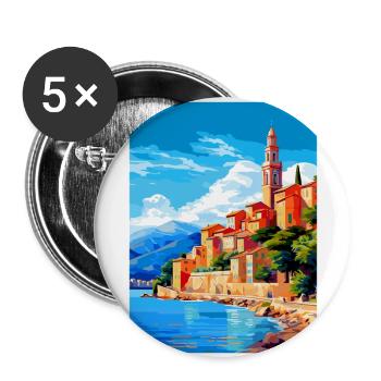 Menton France Affiche de voyage vintage WPA Souvenir - Lot de 5 grands badges (56 mm) - blanc - Devant