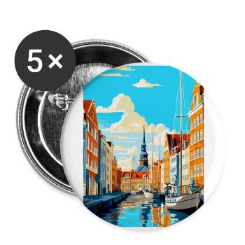 Copenhague, Danemark, Affiche de voyage vintage souvenir - Lot de 5 grands badges (56 mm) - blanc - Devant