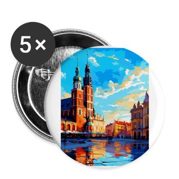 Krakau Polen Vintage Reiseplakat WPA Souvenir - Buttons groß 56 mm (5er Pack) - Weiß - Vorne