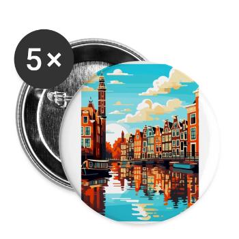 Amsterdam Pays-Bas Affiche de voyage vintage WPA - Lot de 5 grands badges (56 mm) - blanc - Devant