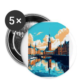 Hamburg Deutschland Vintage Reiseplakat Souvenir WPA - Buttons groß 56 mm (5er Pack) - Weiß - Vorne
